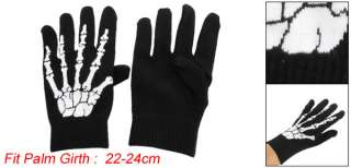 Man L White Hand Bone Print Black Full Finger Gloves  