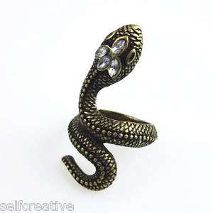 New Retro Bronze Wrap Around Snake Finger Ring, Size 7  