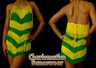 Green Yellow Salsa SAMBA Latin FRINGE Swing dance dress  