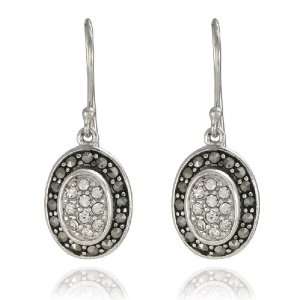    Sterling Silver Marcasite and Crystal Oval Earrings Jewelry