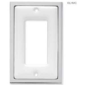 Single Rocker Switch Or GFCI Outlet Plate   White Ceramic W/ Chrome LQ 
