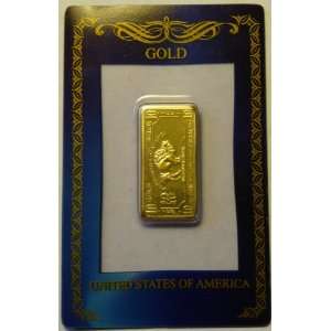  (10 gm) .999 Fine Gold Clad Bar   (In Assayers Card) Bison 