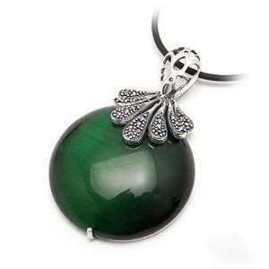  Sterling Silver Marcasite and Opal Green or Pink Jade Color Pendant 