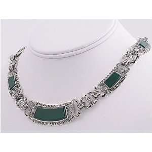   Marcasite Necklace with Jade   Length 18, Weight 53.2g Jewelry