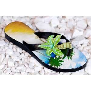  Susan Mango Beach Scene / Palm Tree Sandals (sizemedium 7 