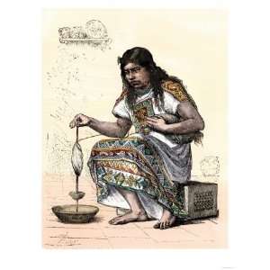 Native Woman Spinning Cotton in the Ancient Way, Mexico Premium Poster 