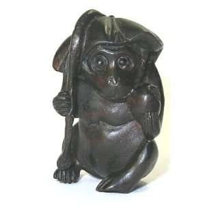  Monkey with Lotus Hat ~ Wood Netsuke