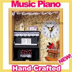  Piano Wooden Box Clock with Wind Up Music