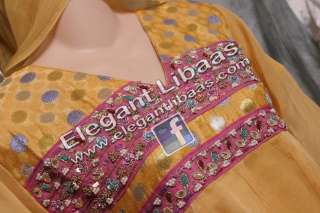 Indian Pakistani Designer Salwar Kameez Anarkali Yellow Pink Jamawar 