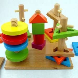  HappyToy Geometric Wooden Blocks, Children Building Block 