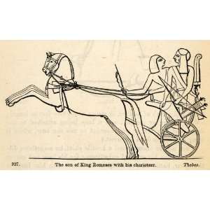  1854 Woodcut Ancient Thebes Egyptian Horse Chariot King 
