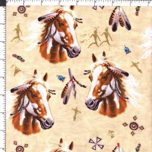 Native American Indian Horses Cotton Fabric 1yard WOW  