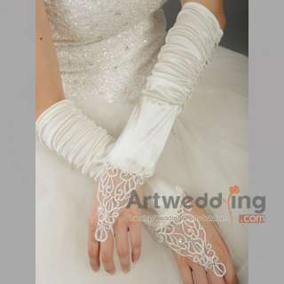 Fingerless Satin Elbow Wedding Gloves with Sequined Applique (ST110075 