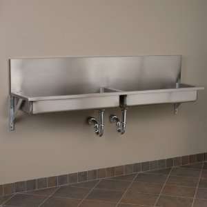   Steel Double Well Wall Mount Commercial Sink   No Faucet Drillings