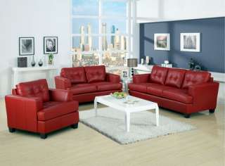 3Pc Contemporary Modern Red Bonded Leather Sofa Loveseat Chair 