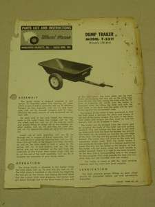 1962 WHEEL HORSE TRACTOR 7 2211 DUMP TRAILER PARTS LIST MANUAL  