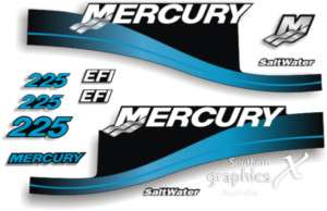 Mercury 225hp outboard decals stickers graphics Blue  