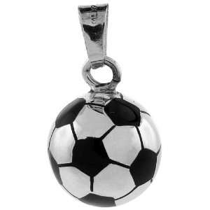   Silver Enameled 11/16 Soccer Ball Pendant, with snake chain. Jewelry