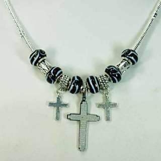 p5014 Ladys Stainless Steel Cross Lampwork Glass Beads Pendant Snake 