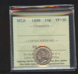 1888 Newfoundland Ten Cent 10 ICCS VF30 CW23  