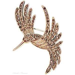   Silver Marcasite Flying Hummingbird Animal Brooch Pin Jewelry