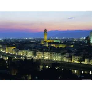 View Over City at Night from Piazzale Michelangelo, Florence, Tuscany 