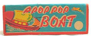 Vintage 1962 Lithographed Tin Pop Pop Boat with Hang Card  