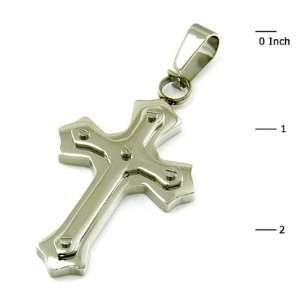  Mens Stainless Steel Screw Accent Cross Pendant 