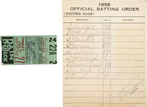 1958 New York Yankees Lineup Card Written by Casey Stengeles with 