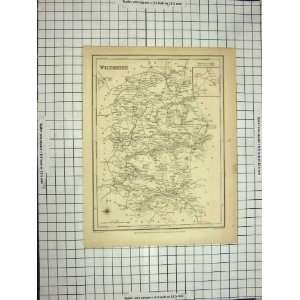  WALKER ANTIQUE MAP c1790 c1900 WILTSHIRE ENGLAND