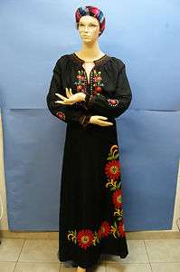Vtg S America MEXICAN H Embroidered Black Floral Wrap Cover Up Maxi 