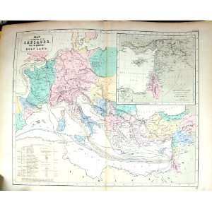  Philip Antique Map C1855 Crusades Holy Land Europe Italy 