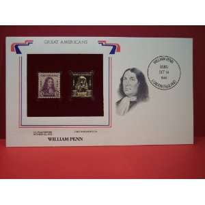 William Penn 1932 3 Cent Stamp and 22kt Gold Replica of the Stamp