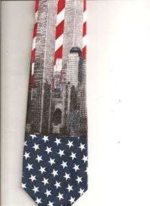 World Trade Centers on Patriotic USA Flag Fashion Tie  