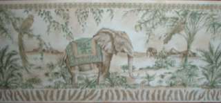 ELEPHANTS & TROPICAL BIRDS Green Wallpaper bordeR Wall  