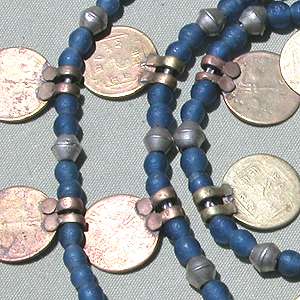 very long 31 inch strand of old blue glass beads and old nepali 