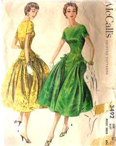   Vintage 1950s STUNNING McCalls Evening Cocktail Dress Pattern 3492