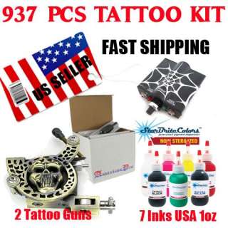 The Complete beginners Tattoo Kit 2 Guns Supply Set Lot 937 PC