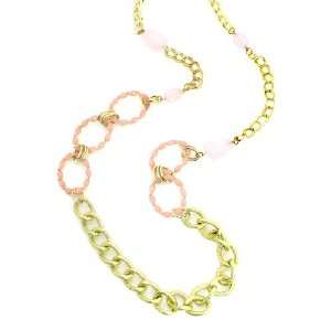  Long Chain Necklace ; 36L; Gold Metal; Pink Genuine Stone 