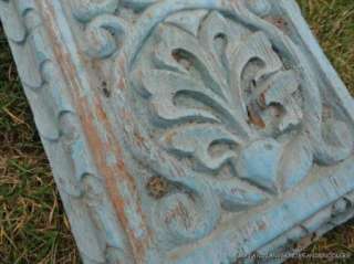 BEAUTIFUL ANTIQUE CARVED WOODEN PANEL DISTRESSED BLUE PAINT  