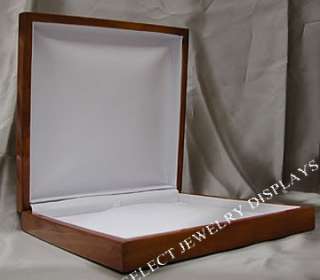 White Leather Oak Wood Veneer Jewelry Necklace Gift Box  