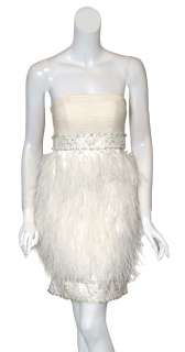 SUE WONG Fabulous Ivory Silk Feather Eve Dress 10 NEW  