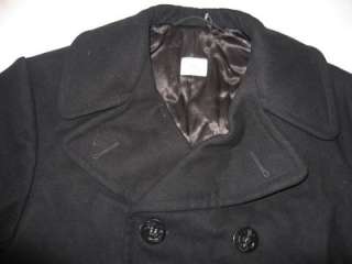 Mens VTG Wool Navy Military Pea Coat M 38S 8 Buttons  