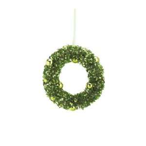  SET of 6 Green 6 Glitter Christmas Wreath Ornaments