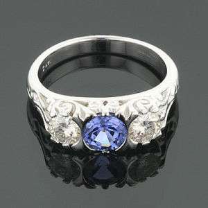 CT 14KW MOISSANITE SAPPHIRE ANTIQUE SCROLL RING  