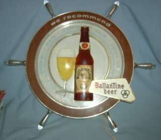 Vintage Ballentine Beer Lighted Ships Wheel Barometer Sign  