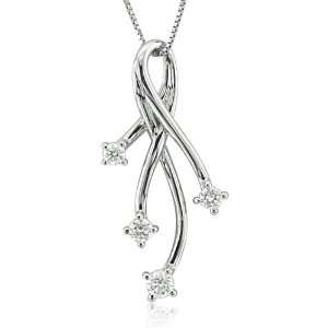  14k White Gold Ribbon Diamond Pendant Necklace (GH, I1 I2 