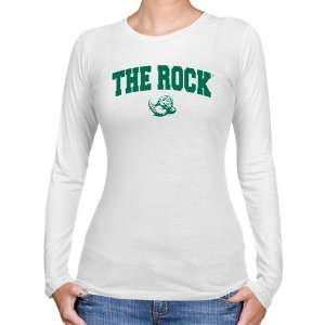 NCAA Slippery Rock Pride Ladies White Logo Arch Long Sleeve Slim Fit T 