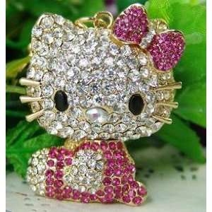  Cute Crystal Rose Pink Hello Kitty with Keychain Office 