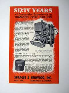 Sprague & Henwood Core Drilling Machine Bortz Diamond Bits mining 1950 